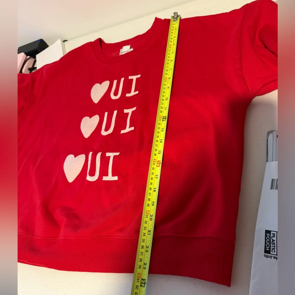 Anthropologie Maeve Large Rebecca Mayfield Red Oui Sweatshirt Parisian Boho - Picture 7 of 7